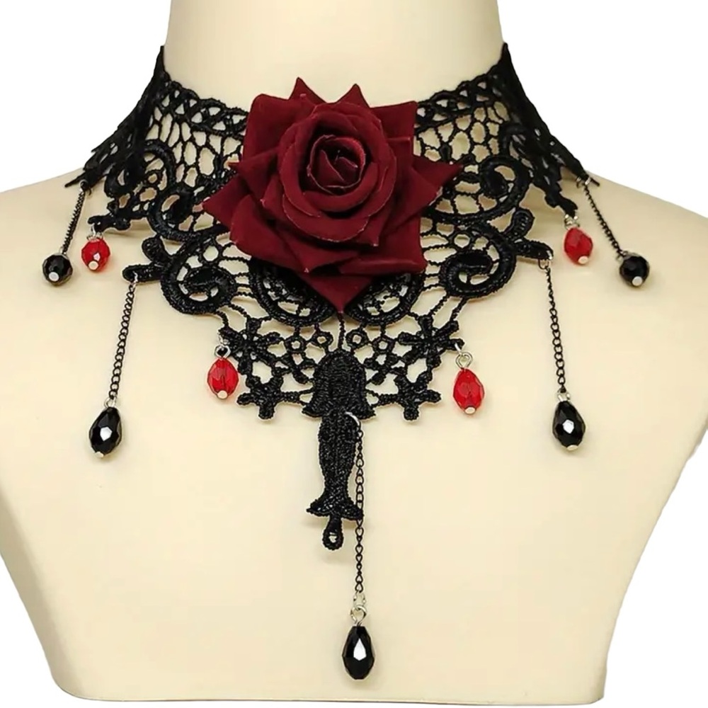 (J) Necklace Choker OS Gothic Rose Lace